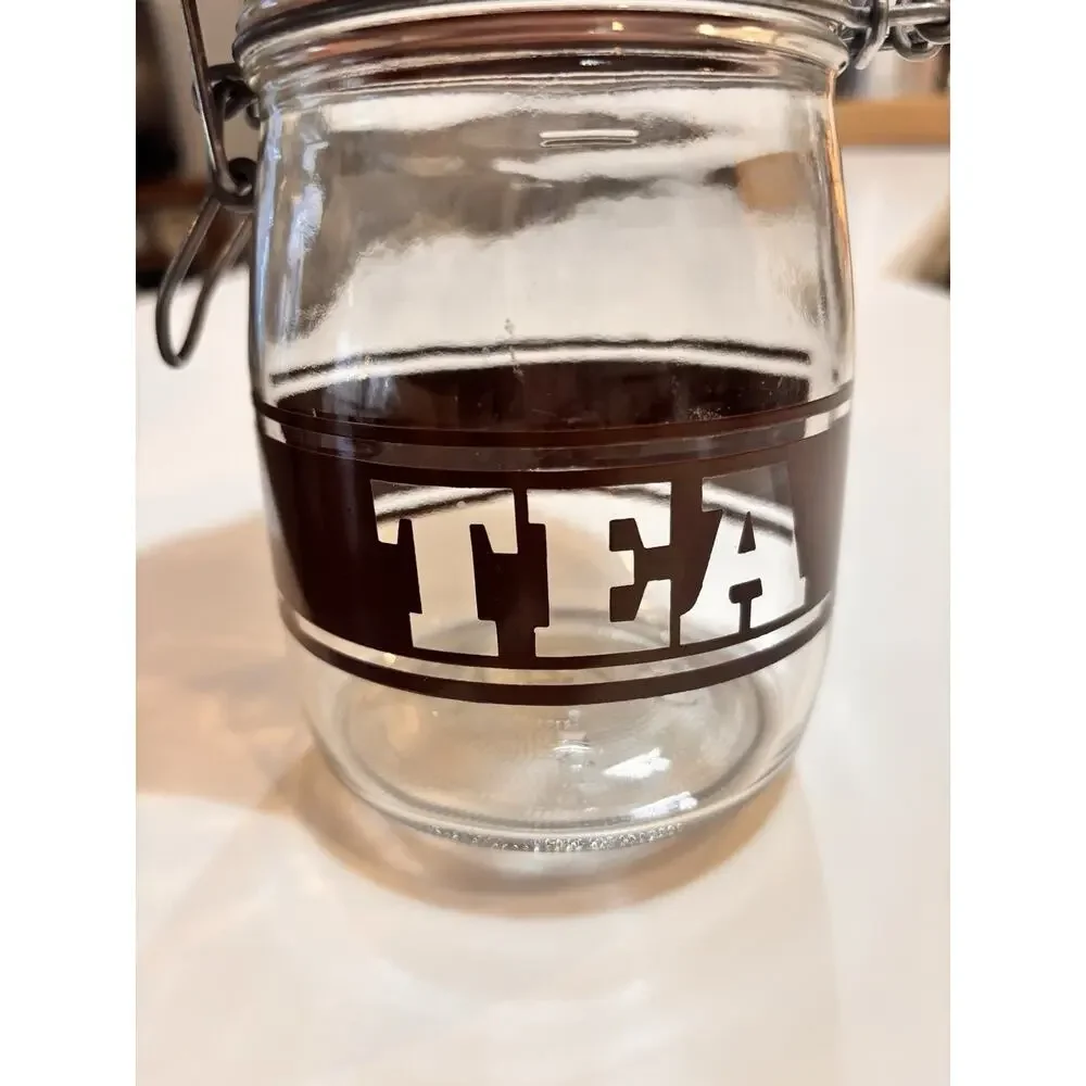 Vintage 1970’s Triomphe Tea Brown Stripe Canister Jar Glass Storage MCM 3/4L